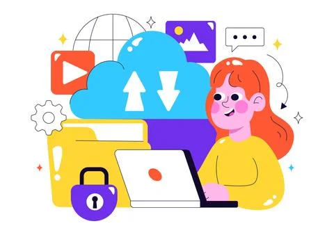 Cloud Storage Vector Illustration featuring Computing with Global Connectio.. Stock Illustration