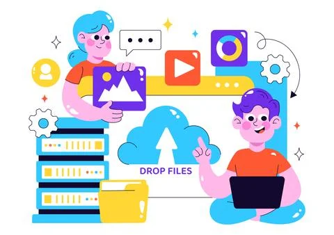 Cloud Storage Vector Illustration featuring Computing with Global Connectio.. 스톡 일러스트
