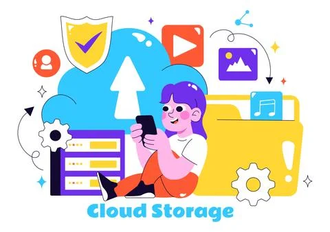 Cloud Storage Vector Illustration featuring Computing with Global Connectio.. 스톡 일러스트