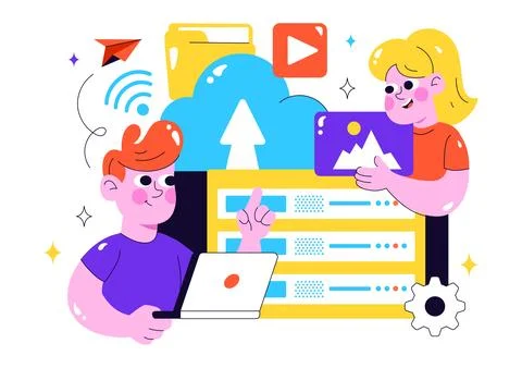 Cloud Storage Vector Illustration featuring Computing with Global Connectio.. 스톡 일러스트