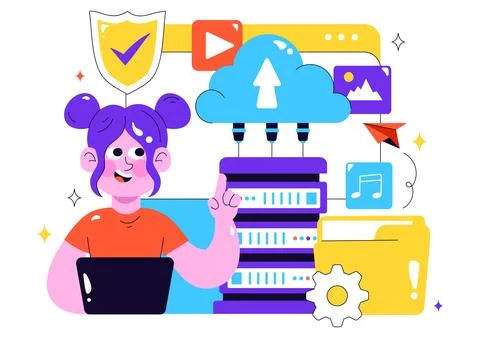Cloud Storage Vector Illustration featuring Computing with Global Connectio.. Stock Illustration