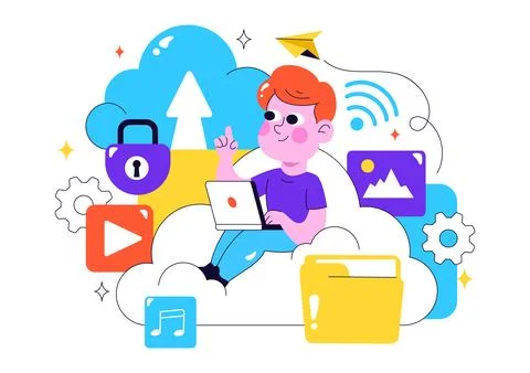 Cloud Storage Vector Illustration featuring Computing with Global Connectio.. 스톡 일러스트