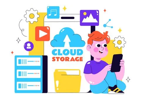 Cloud Storage Vector Illustration featuring Computing with Global Connectio.. 스톡 일러스트