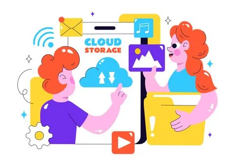 Cloud Storage Vector Illustration featuring Computing with Global Connectio.. 스톡 일러스트