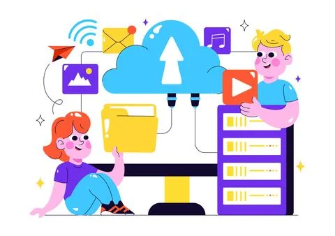 Cloud Storage Vector Illustration featuring Computing with Global Connectio.. 스톡 일러스트