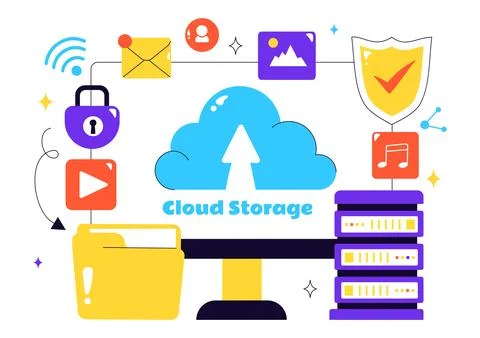 Cloud Storage Vector Illustration featuring Computing with Global Connectio.. Illustrazione stock