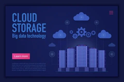 Cloud storage vector landing page template. Cloud management, computing Illustrazione stock