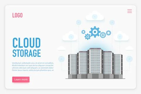 Cloud storage vector landing page template. Cloud management, computing Stock Illustration