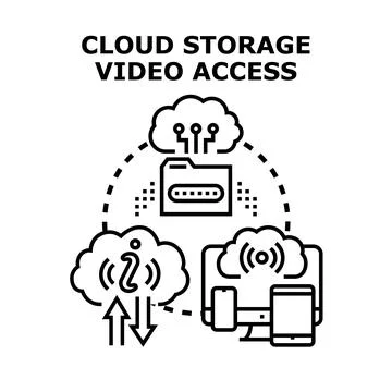 Cloud storage video access concept illustration 库存插图