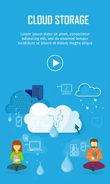 Cloud Storage Video Web Banner in Flat Style Stock Illustration