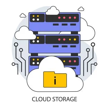Cloud storage. Virtual data servers and secure cloud technology. Stock Illustration