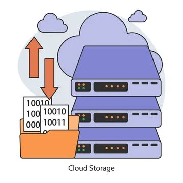 Cloud storage. Virtual data servers and secure cloud technology. Stock Illustration