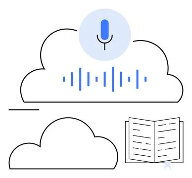 Cloud storage with voice recognition, audio waveform, and digital document for Stock Illustration