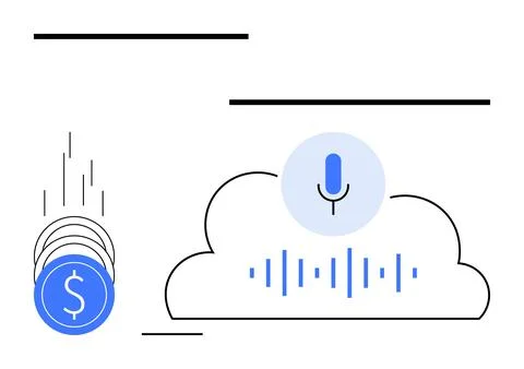 Cloud Storage for Voice Recognition Data and Financial Transactions with Fl.. Stock Illustration