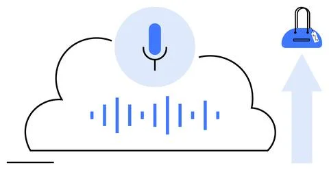 Cloud storage with voice recording, waveform, and data security elements Stock Illustration