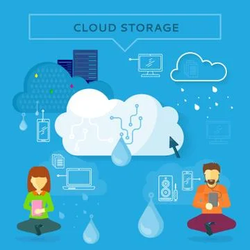 Cloud Storage Web Banner in Flat Style Illustrazione stock