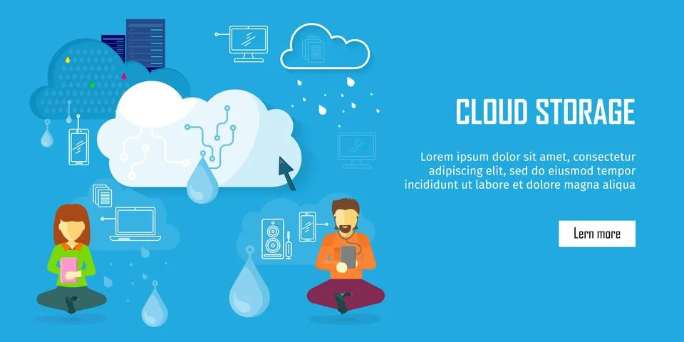 Cloud Storage Web Banner in Flat Style Illustrazione stock