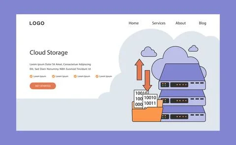 Cloud storage web or landing. Virtual data servers and secure cloud technology Stock Illustration