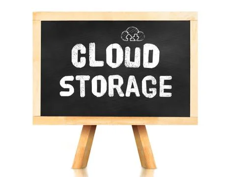 Cloud storage word with icon on blackboard in white background Stock Photos