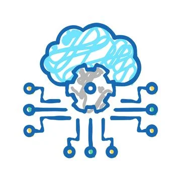 Cloud storaging and working icon doodle illustration Stock Illustration