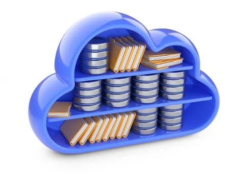 Cloud store concept with shelf, hdd symbol and folders. Stock Illustration