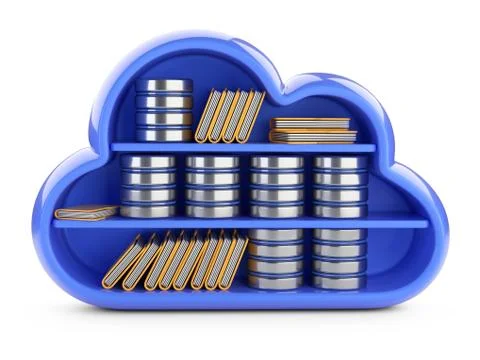 Cloud store concept with shelf, hdd symbol and folders. Stock Illustration