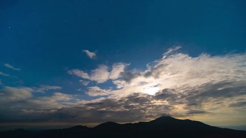The cloud stream above mountains on the moonlight background. time lapse Stock Footage 112777542
