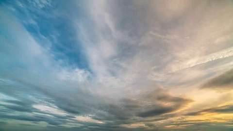 The cloud stream on the background of the sunset. wide angle, Stock-Footage 77712227