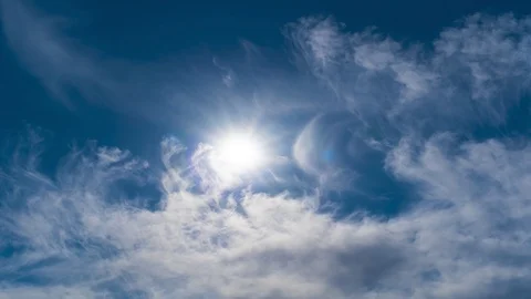 The cloud stream on the bright sun background. time lapse Stock Footage 112602043