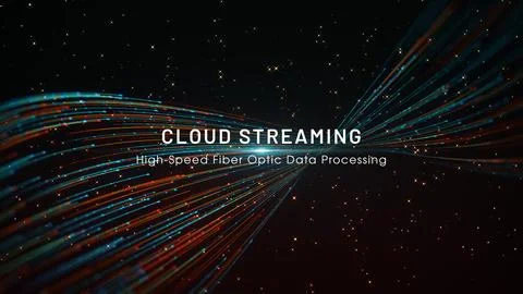 Cloud Streaming High Speed Fiber Optic Data Processing Text Overlay on Futu.. Stock Illustration