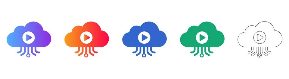 Cloud Streaming Icons Stock Illustration