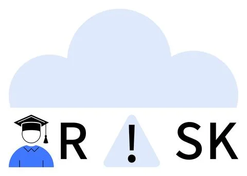 Cloud, student icon in mortarboard, exclamation triangle forming the word RIS Stock Illustration