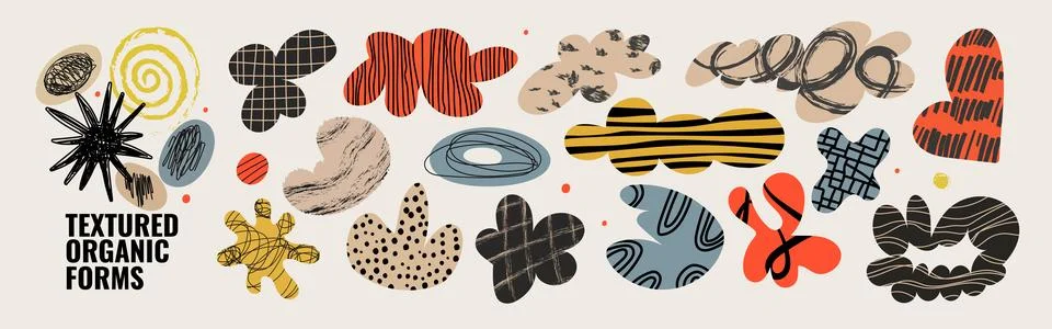 Cloud style abstract blob set with hand drawn crayon textures. Irregular or.. Stock Illustration