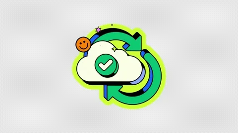 Cloud successful synchronization animated UI overlay in neo brutalism style Stock Footage 332233018