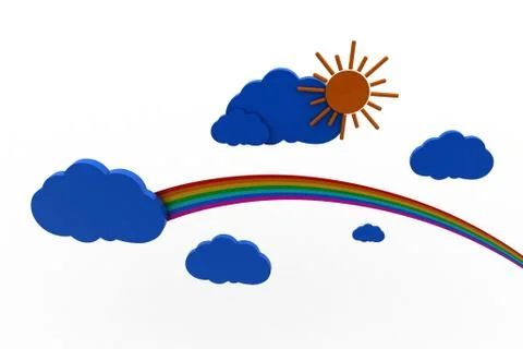 Cloud, sun and rainbow Free Stock Illustration