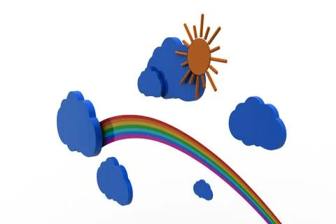 Cloud, sun and rainbow Free Stock Illustration