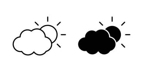 Cloud sun icon symbol. Vector illustration pack in black color. Stock Illustration