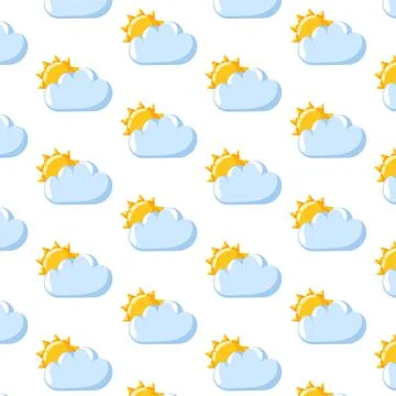 Cloud with sun seamless pattern in cartoon style. Background for fabric, textile Stock Illustration