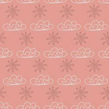 Cloud sun seamless pattern pink, illustration for textile and scrapbook Stock Illustration