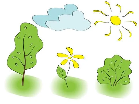 Cloud sun tree flower bush. vector cloud sun tree flower bush. vector Copy... Stock Photos