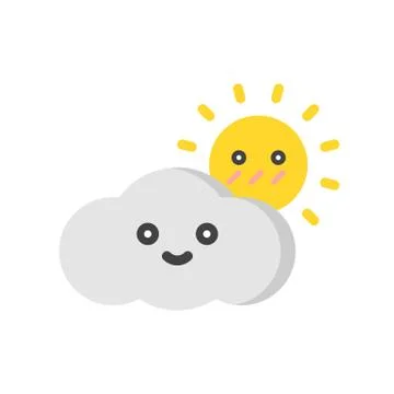 Cloud with sun vector, Isolated Spring season flat icon 스톡 일러스트