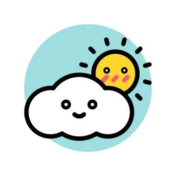 Cloud with sun vector, Spring season filled icon editable stroke Stock Illustration