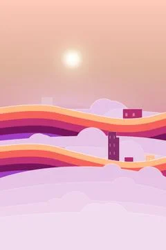 Cloud-suspended dreamscape with soft sky depth, arched halls, and layered bottom Stock Illustration