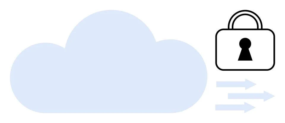 Cloud symbol alongside a lock icon and arrows signifying data transfer. Ideal イラスト素材