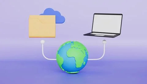 Cloud symbol and computer, global data sharing, online database, transfer data Stock-Illustration
