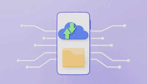 Cloud symbol and folder icon on smartphone, online database, transfer data 库存插图