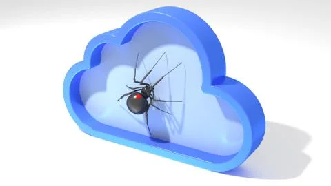 Cloud symbol with black spider inside cyber security concept Stock Illustration
