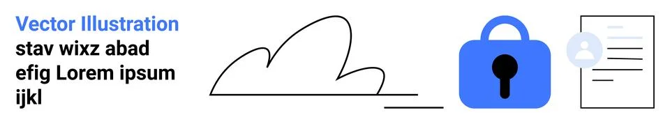 Cloud symbol, blue security lock, document with anonymous profile in gray cir Illustrazione stock