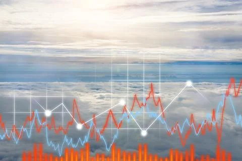 Cloud symbol, charts and data processing. Global communication, research. Stock Photos