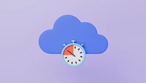 Cloud symbol with clock icon, Cloud storage technology isolated on background Stock Illustration